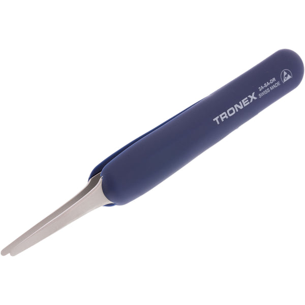 Tweezers - Tronex 2A SS ESD Rubber Grip Straight Fine Flat Rounded Tip