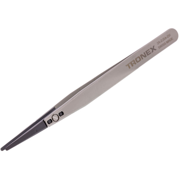 Tweezers - Tronex 2A SS W/ Replaceable Ceramic Tip, Straight Fine Flat Rounded Tip
