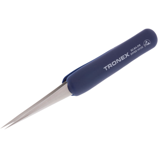 Tweezers - Tronex 3C SS ESD Rubber Grip Short Body, Straight Fine Sharp Tip