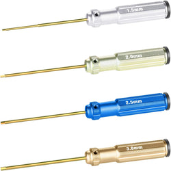 Set of 4 Hexagonal Screwdrivers Made of Titanium Nitride with Colored Handles.1.5, 2, 2.5 and 3mm.