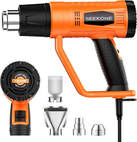 SEEKONE Heat Gun 1800W Heavy Duty Fast Heat Hot Air Gun Kit with 752℉ - 1112℉（400℃-600℃)
