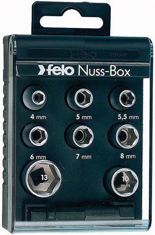Felo 0715722198 1/4" Nut-Box with 8 Metric Sockets – 9 Piece
