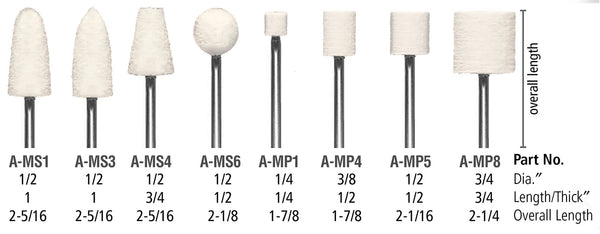 Mounted Felt Bob, Medium & Hard 1/8” Shank