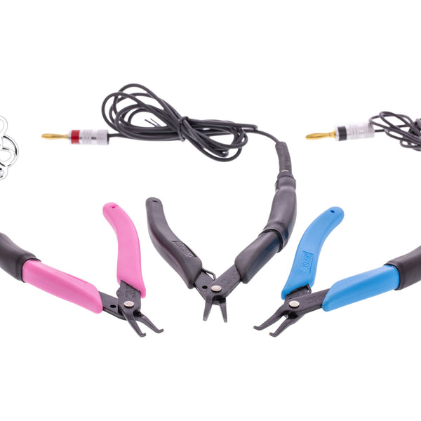 Grounded Pliers - Xuron® Tweezer Bent Nose 1.3mm Wide (450BN) For Micro Welders - Blue, Pink or Black Handles