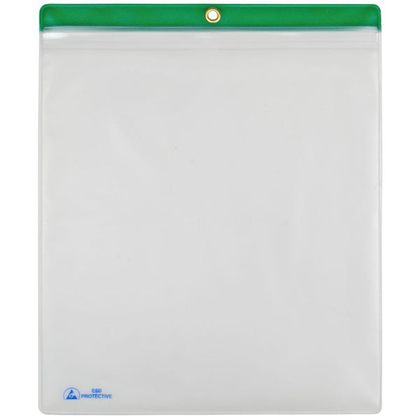 Menda - ESD Shop Traveler, Zip, Clear, 10”x12”od ,green Header,10 Pk