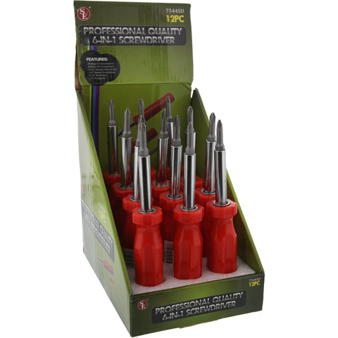 Screwdriver - 6-in-1, Dark Red Color, 12 Pc In Display