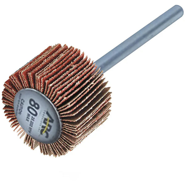 Flap Wheel, Aluminum Oxide, 3/4” dia. x 3/16” wide with 1/8” Shank, 60 - 120 Grit