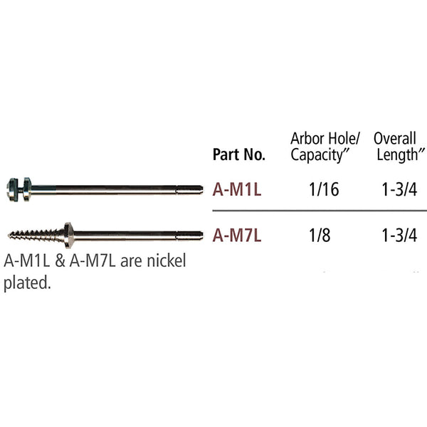 Mandrel, Screw Type, Left Hand Thread, 3/16” dia. Head/Shoulder x 1/16” dia Arbor Screw with 3/32” Shank A-M1L