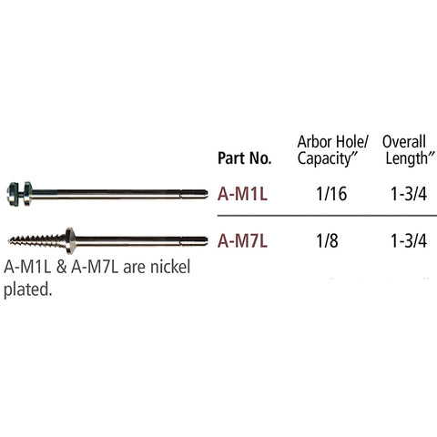 Mandrel, Screw Type, Left Hand Thread, 3/16” dia. Head/Shoulder x 1/16” dia Arbor Screw with 3/32” Shank A-M1L
