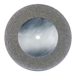 Plated Diamond Disc, 2” diameter x 1/32” thick w/1/8” arbor hole 120 grit, plated on both sides 3/8” deep & on edge