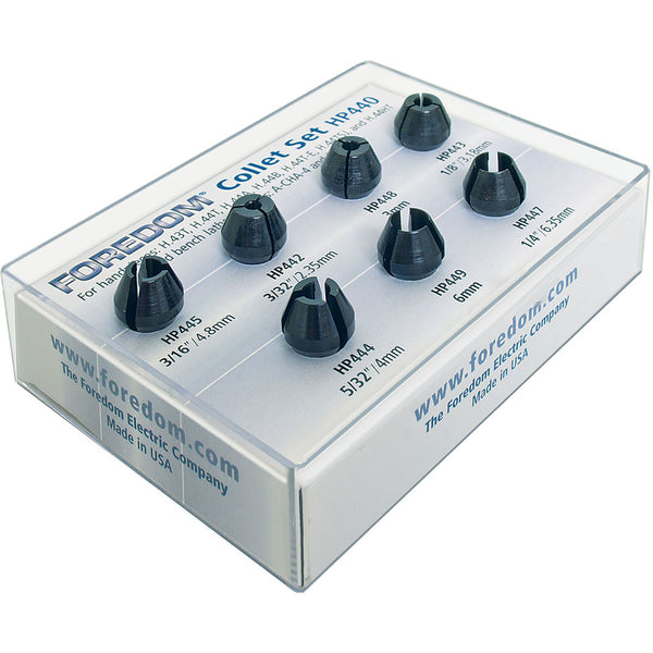 Collet Set #440 for Handpieces #44T, #44HT, #44TSJ, #43T & CHA-5, 1/16”, 3/32”, 3mm, 1/8”, 5/32”, 6mm & 1/4” Collets