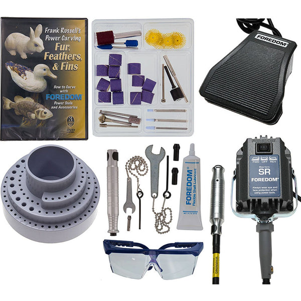 Deluxe Woodcarving Kit w/ 1/6 hp SR Motor, SCT Cast Iron Foot Pedal Speed Control, H.44T & H.28 Collet Style Handpieces + More