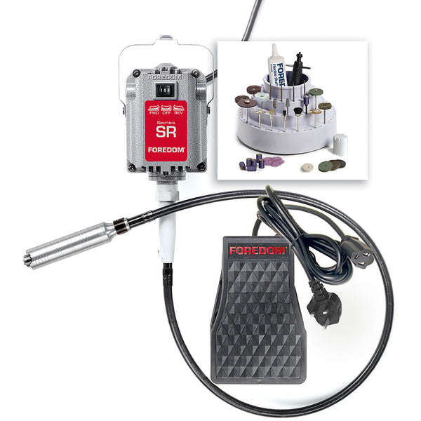 Jewelers Kit w/ 1/6 hp SR Motor, FCH-2 Plastic Foot Pedal Speed Control with North American Plug, H.30 Chuck Style Handpiece & More, 230v