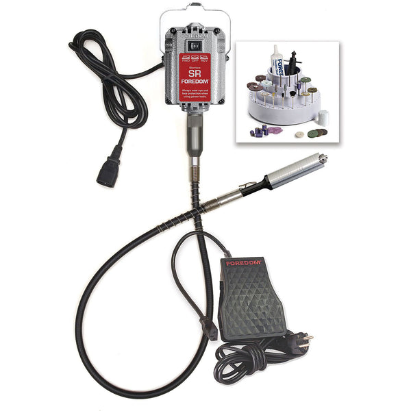 Jewelers Kit w/ 1/6 hp SR Motor, FCT-2CE Plastic Foot Pedal Speed Control with Continental European Plug, H.30 Chuck Style Handpiece 230v