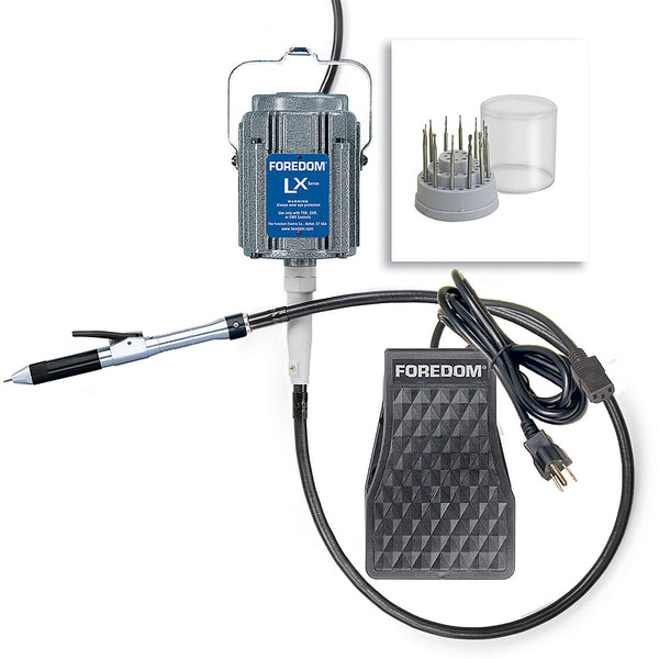 Stone Setting Kit w/ 1/10 hp LX Motor, TXR Plastic Foot Pedal Speed Control, H.18 Quick Change Style Handpiece, & AK90 Accessory Kit, 115v