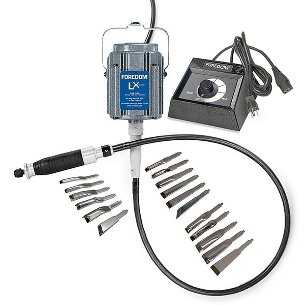 Chisel Carving Kit w/ 1/10 hp LX Motor, EMX Plastic Dial Speed Control, H.50 Chisel Handpiece,MAMH-2 Motor Hanger and chisel sets AKHK550, AKHK560 AKHK570, 115v