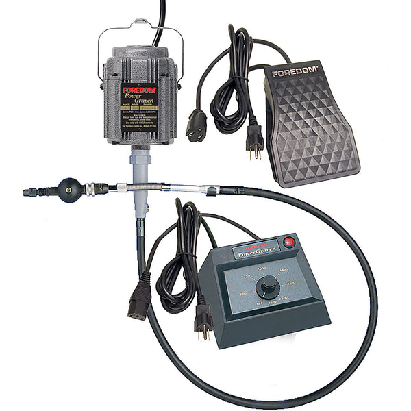 Power Graver Kit w/ PGX Motor, FCG On/Off Control, EMGX Plastic Table Top Dial Speed Control, H.9D Collet Style Handpiece & Accessory Kit with Set of 4 Gravers, Cabide Stylus, Anvil Point, 115v