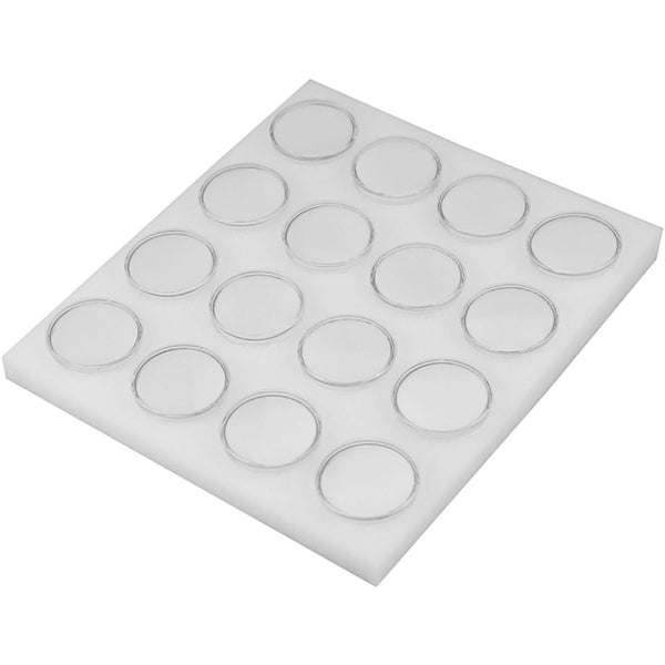 Gem Holders 16pc w/Snap on Lids in White Foam, 1.75”x.75”