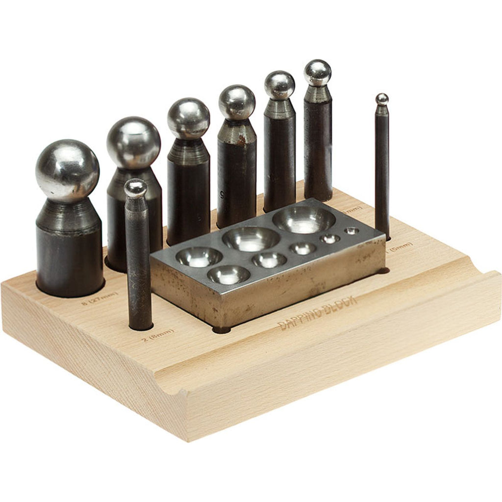 Dapping Block And Punch Set - Wooden Stand, 10 Pc | Micro-Tools