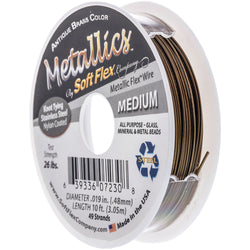 Soft Flex Kink Resistant Knot Tying Hypoallergenic Jewelry Making Wire, 49 Strand Braided Stainless Steel Beading Wire .019 Medium Diameter, 10 ft Antique Brass Nylon Color Coating