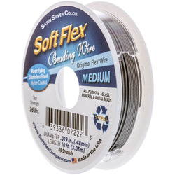 Soft Flex Kink Resistant Knot Tying Hypoallergenic Jewelry Making Wire, 49 Strand Braided Stainless Steel Beading Wire, .019 Medium Diameter, 10 ft Satin Silver Nylon Color Coating