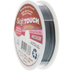 Soft Touch Kink Resistant Knot Tying Silk Drape Beading Wire, 49 Strand Flexible Braided Stainless Steel Stringing Wire, .019 Medium Diameter, 30 ft Satin Silver Nylon Color Coating