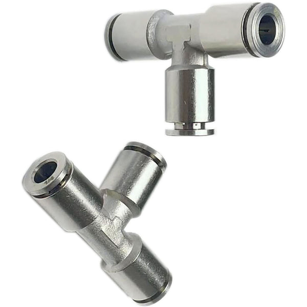 Push to Connect Tube Fitting Union Tee, Copper Nickle-Plated 1/4 Inch Tube OD