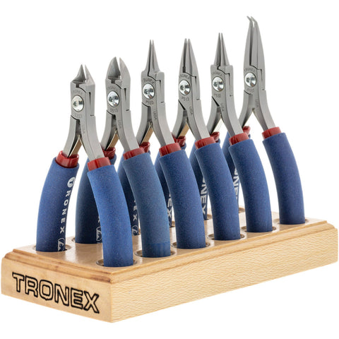 Tronex 6 Pieces Fine Wire Work Pliers & Cutters Set With Wood Stand (Standard Handles)