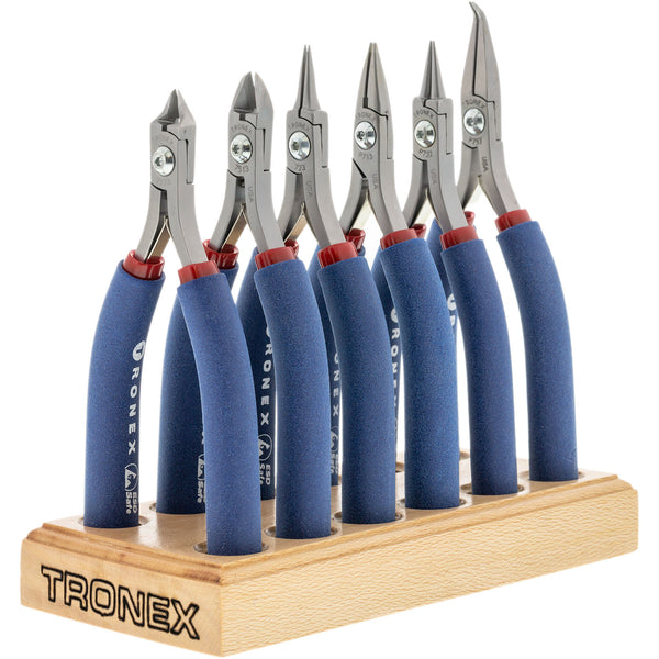 Pliers Set - Tronex 6 Pieces Fine Wire Work Set With Wood Stand (Long Ergonomic Handles)
